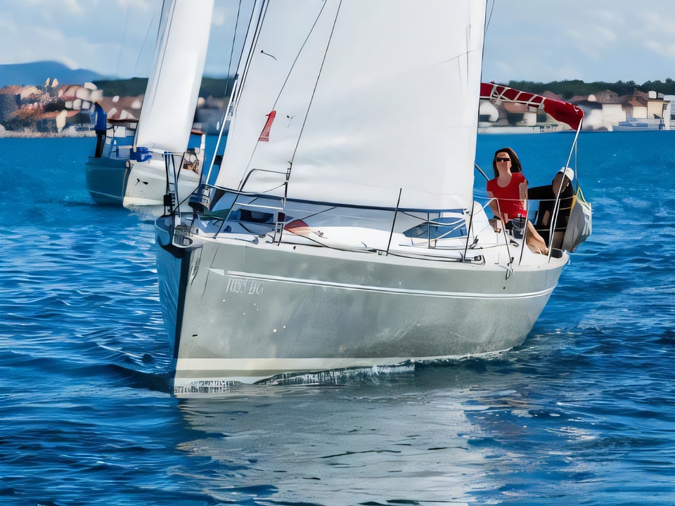 Exterior overview of Elan 340 sail boat for charter from Biograd Marina Kornati in the Kornati sailing area Croatia