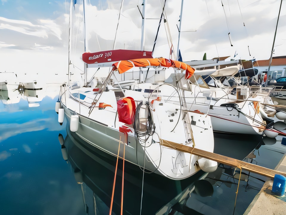 Exterior overview of Elan 340 sail boat for charter from Biograd Kornati in the Zadar sailing area Croatia