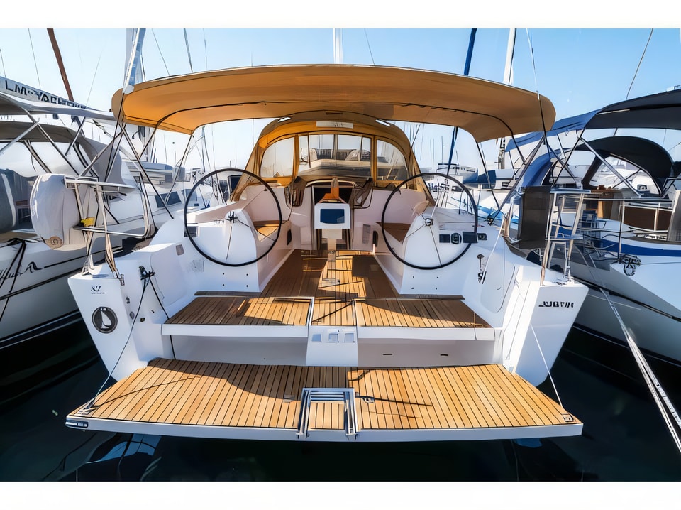 Exterior overview of Dufour 382 GL sail boat for charter from Biograd Marina Kornati in the Kornati sailing area Croatia