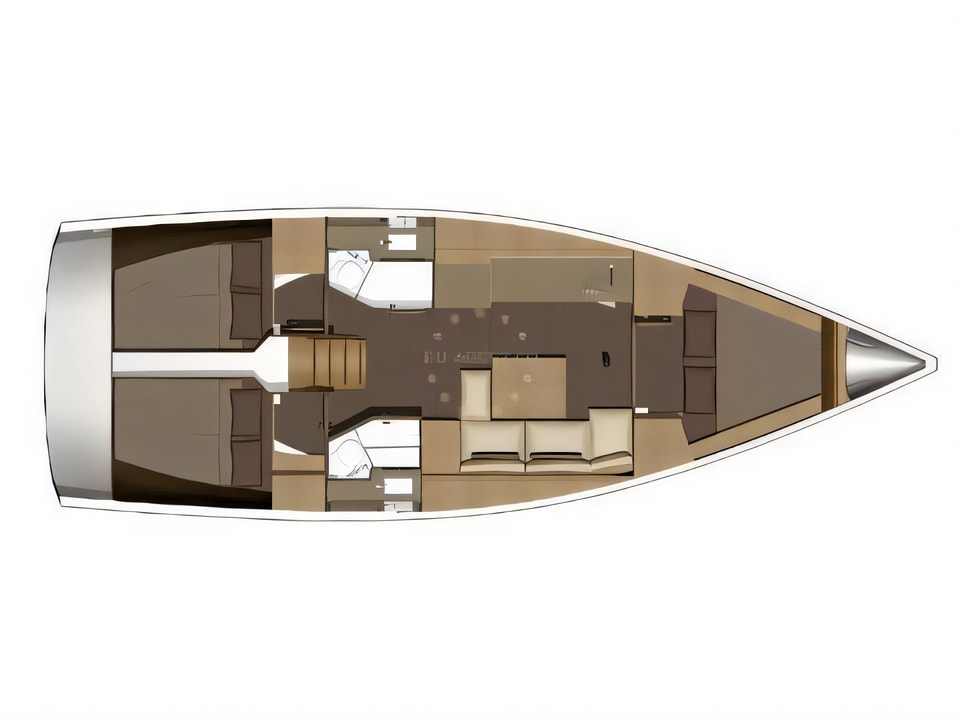 Layout of Dufour 382 GL sail boat with 3 cabins Croatia yacht charter