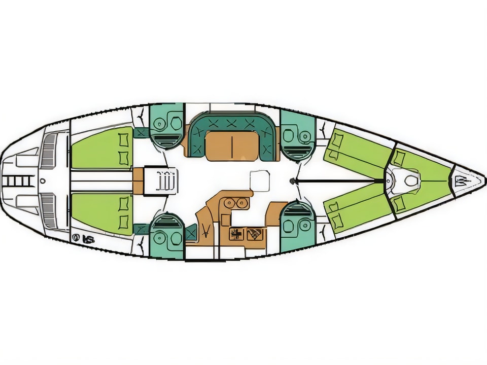 Layout of Sun Odyssey 51 sail boat with 5 cabins Croatia yacht charter