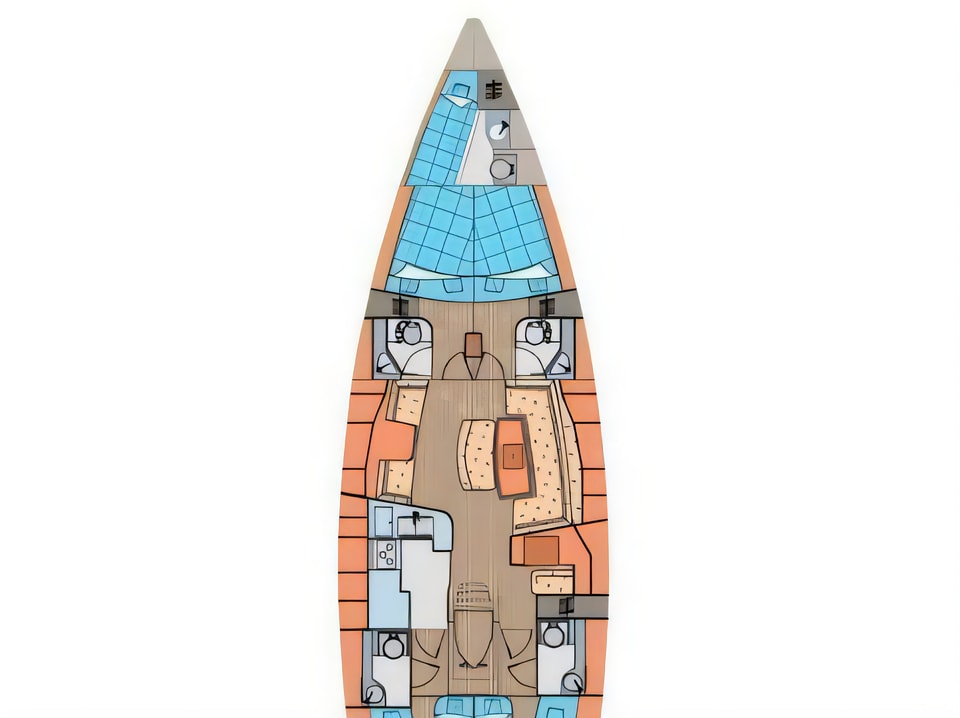 Layout of Elan 514 Impression sail boat with 5 cabins Croatia yacht charter