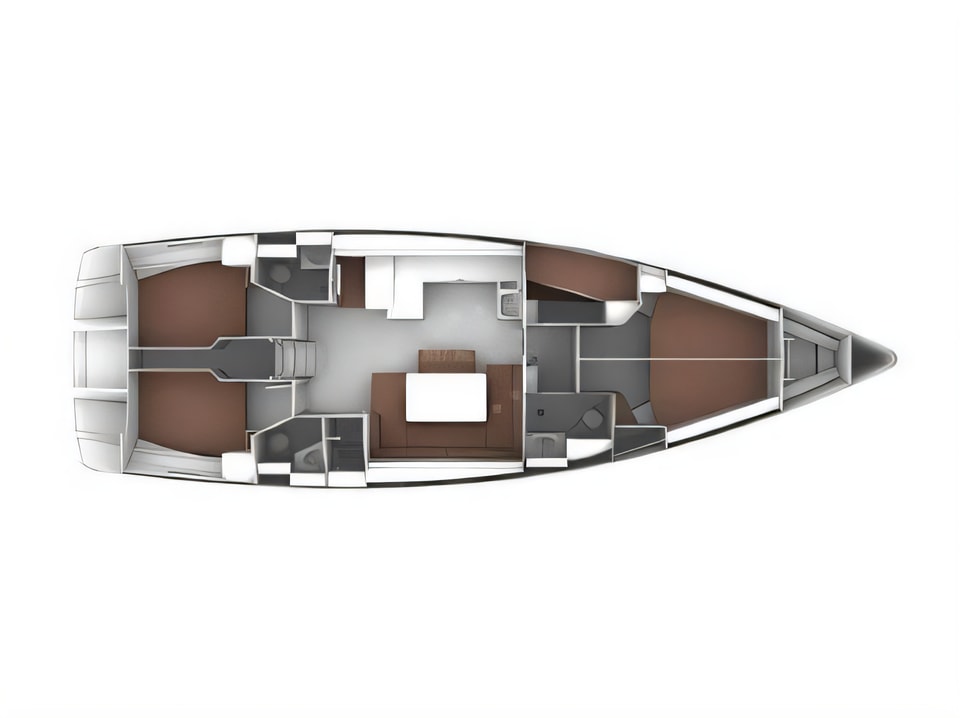 Layout of Bavaria Cruiser 51 sail boat with 5 cabins Croatia yacht charter