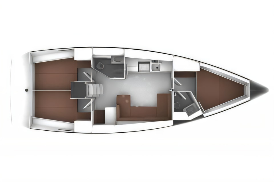 Layout of Bavaria Cruiser 41 sail boat with 3 cabins Croatia yacht charter