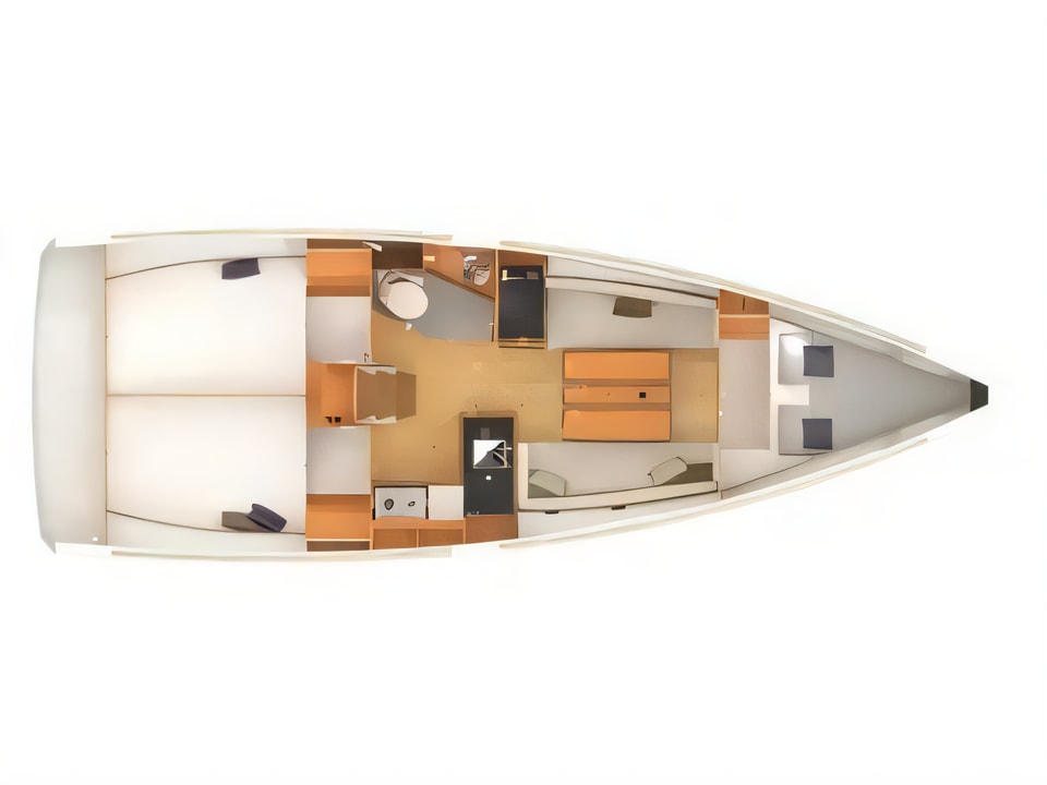 Layout of Sun Odyssey 349 sail boat with 3 cabins Croatia yacht charter
