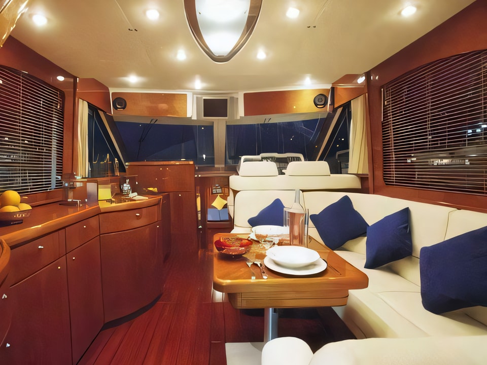 Interior of Antares 13.80 motoryacht with 3 cabins Croatia yacht charter