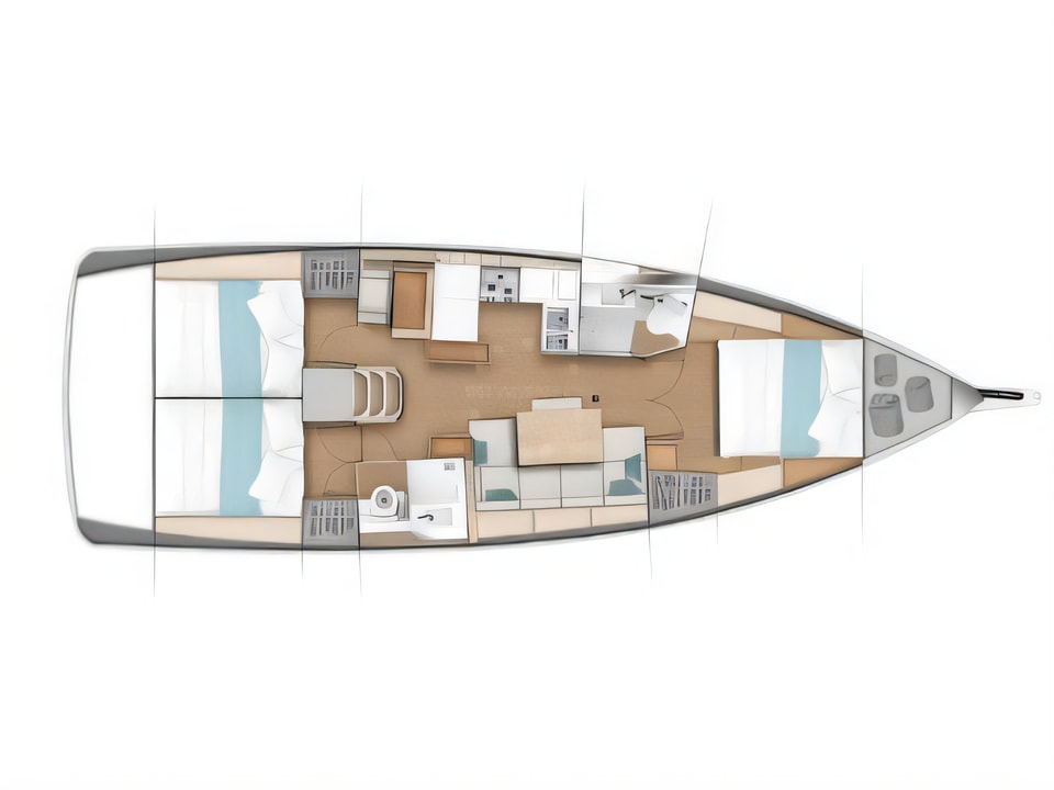 Layout of Sun Odyssey 440 / 3cab. sail boat with 3 cabins Croatia yacht charter