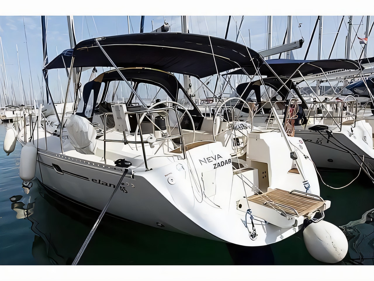 Exterior overview of Elan 45 sail boat for charter from Biograd Kornati in the Zadar sailing area Croatia
