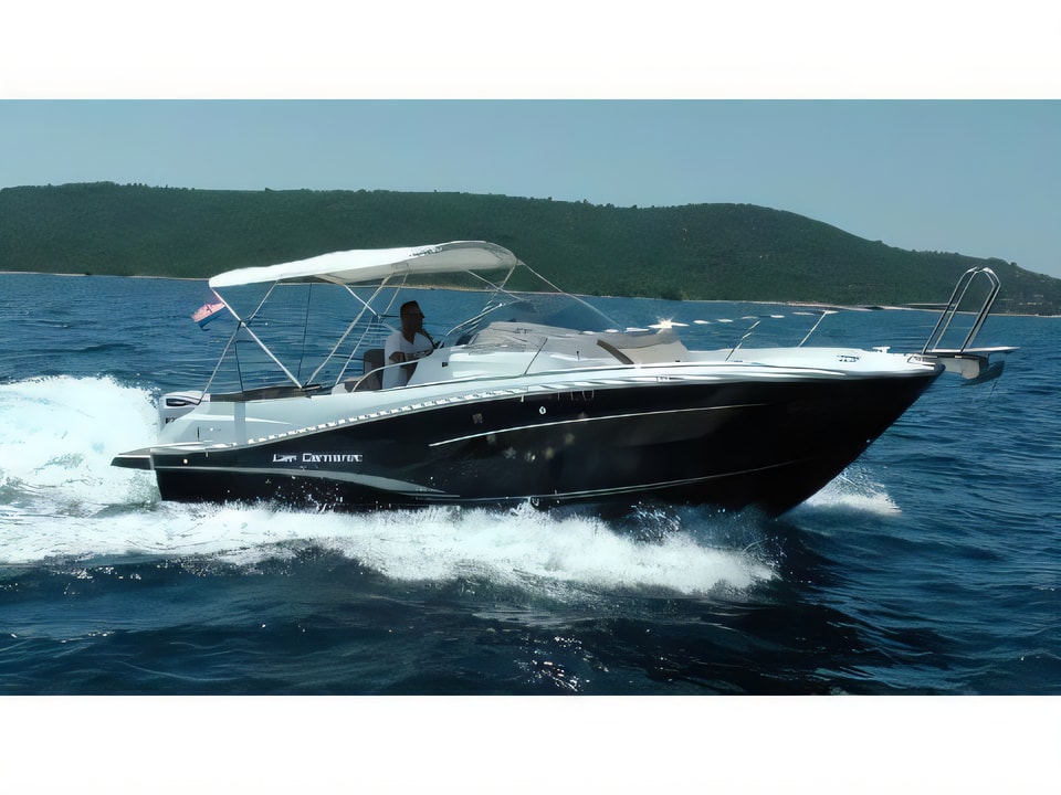 Exterior overview of Jeanneau Cap Camarat 7.5 WA motor boat for charter from Trogir ACI Marina in the Split sailing area Croatia