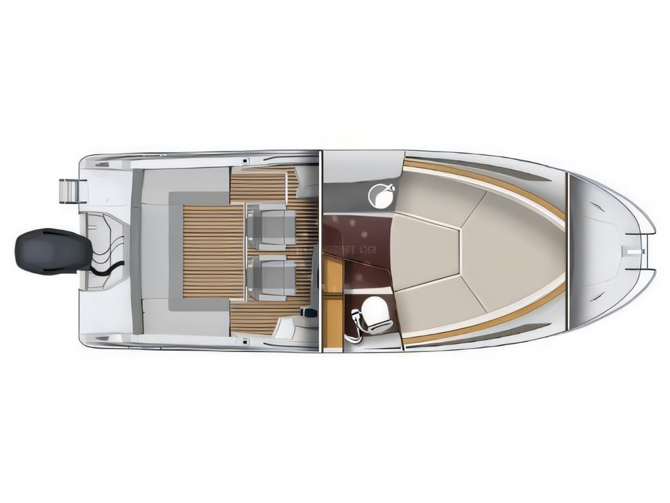 Layout of Jeanneau Cap Camarat 7.5 WA motor boat with 1 cabins Croatia yacht charter