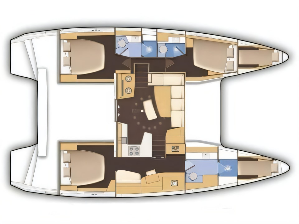 Layout of Lagoon 42 OWNER VERSION catamaran with 3 cabins Croatia yacht charter