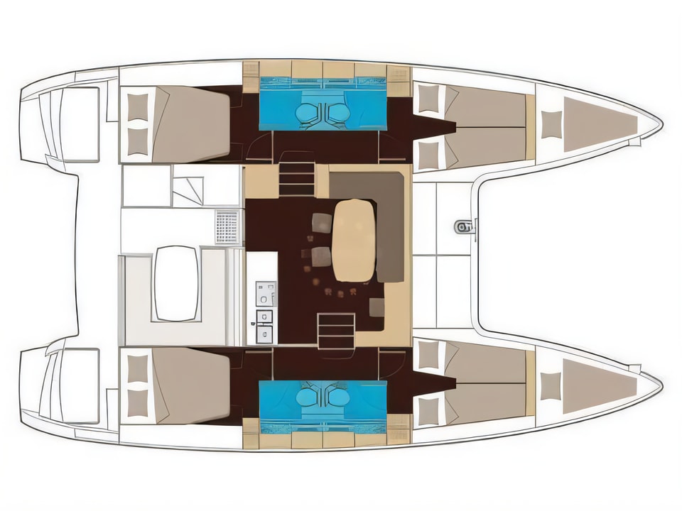 Layout of Lagoon 400 S2 catamaran with 6 cabins Croatia yacht charter