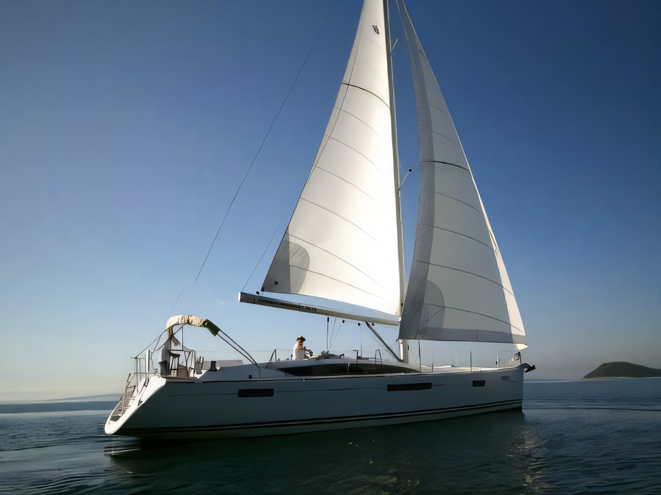 Exterior overview of Jeanneau 53 equipped with roll mainsail, bow thruster, generator, A / C (saloon), TV / DVD sail boat for charter from Split Marina Mornar in the Split sailing area Croatia