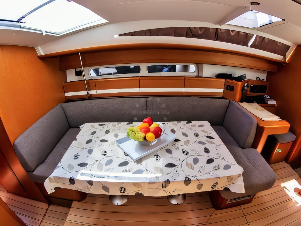 Interior of Jeanneau 53 equipped with roll mainsail, bow thruster, generator, A / C (saloon), TV / DVD sail boat with 5 cabins Croatia yacht charter