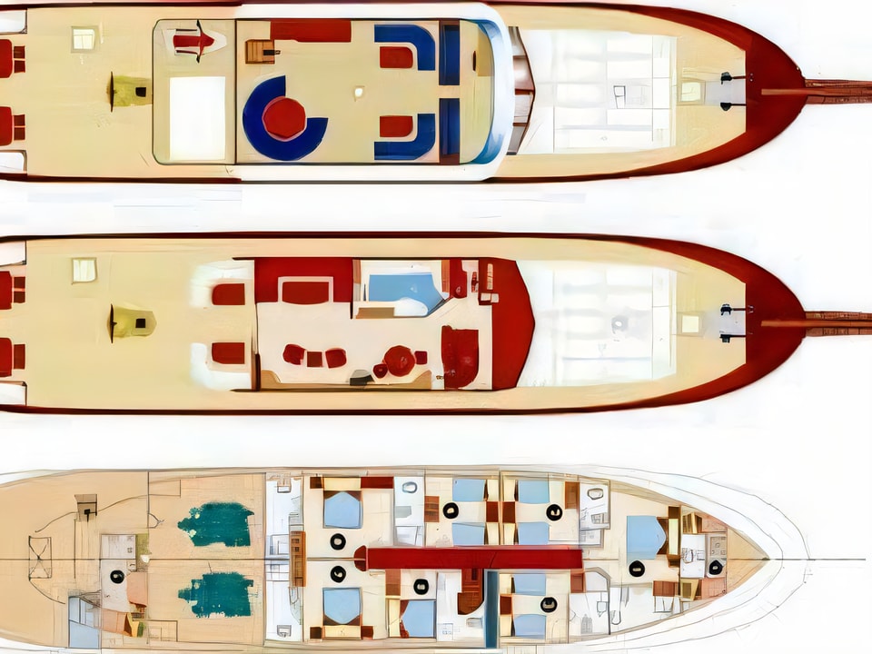 Gulet Barba yacht layout 6 cabins Croatia charter