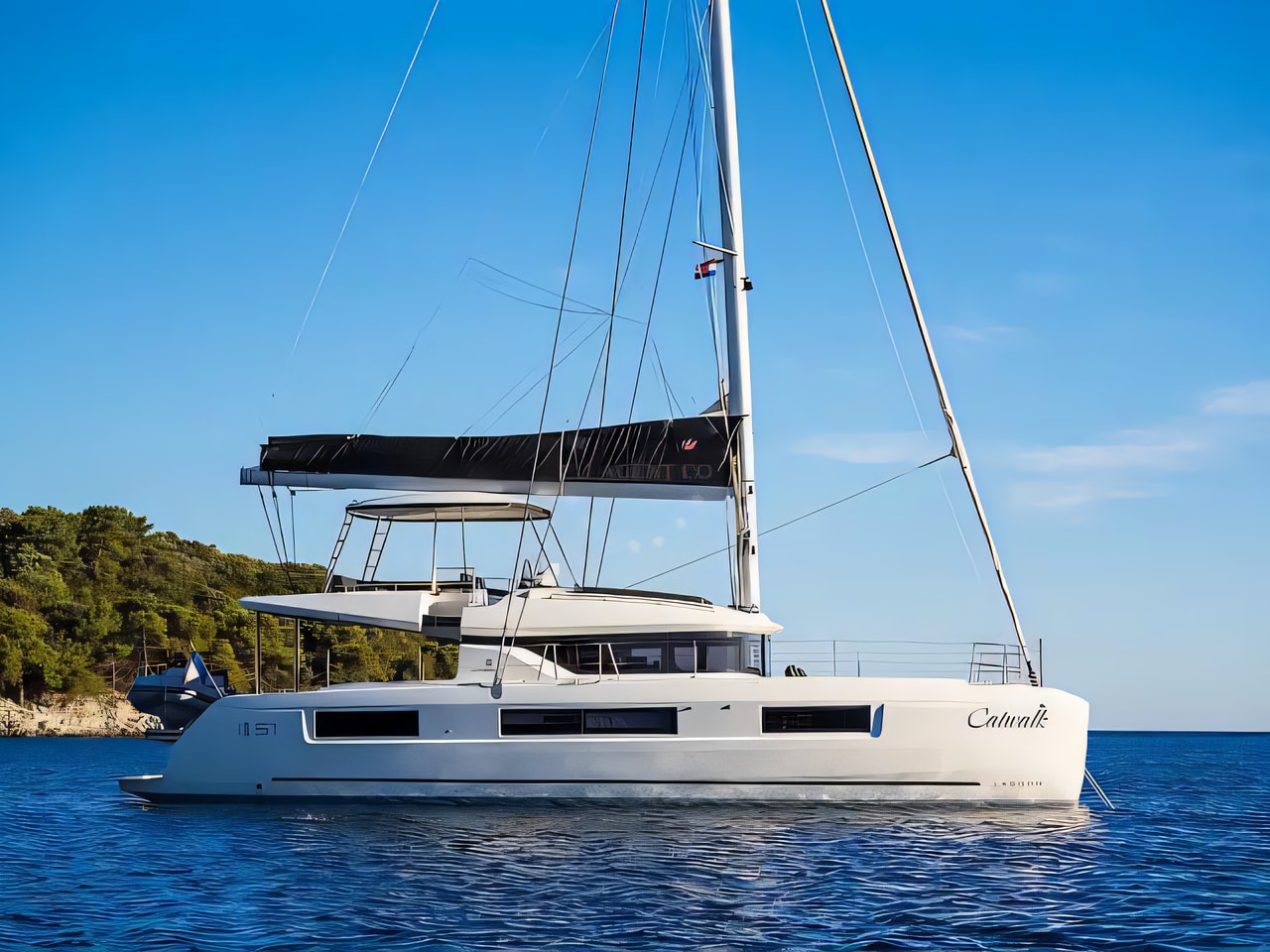 Exterior overview of Lagoon 51 catamaran for charter from Kastela Gomilica Marina in the Split sailing area Croatia