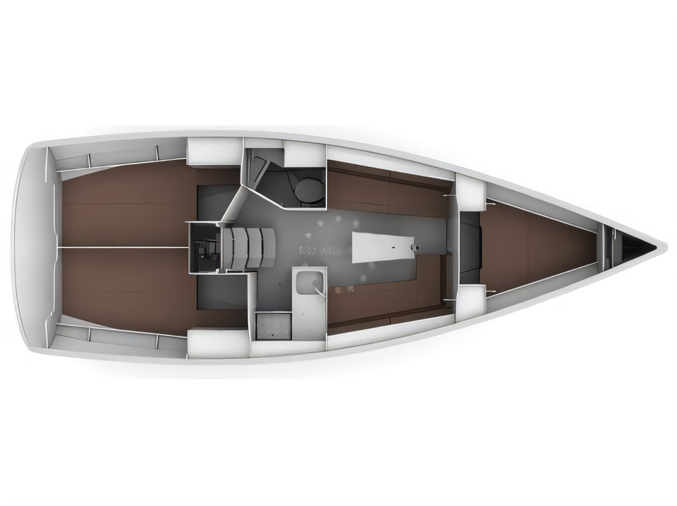 Layout of Bavaria Cruiser 34 sail boat with 3 cabins Croatia yacht charter