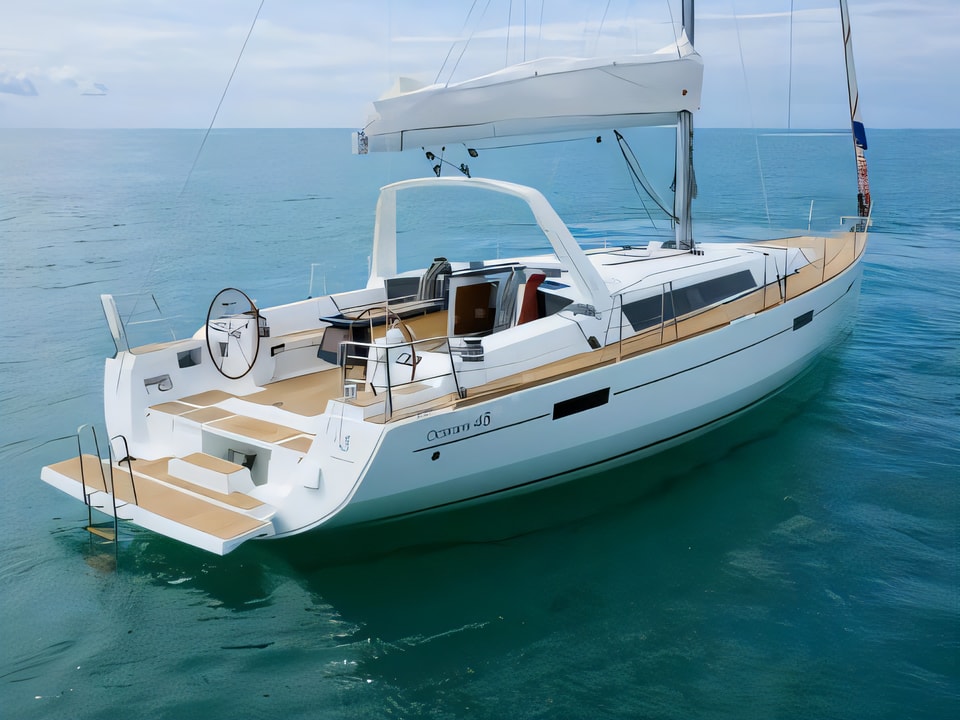 Exterior overview of Oceanis 45 sail boat for charter from SCT Marina Trogir in the Split sailing area Croatia
