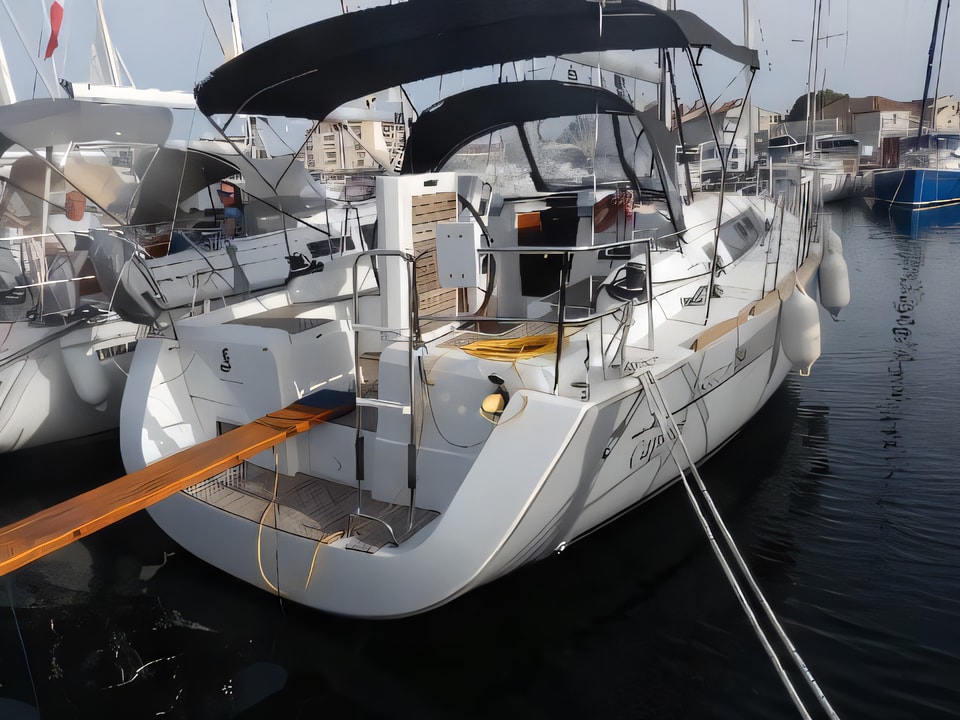 Exterior overview of Oceanis 34 sail boat for charter from Biograd Marina Sangulin in the Kornati sailing area Croatia