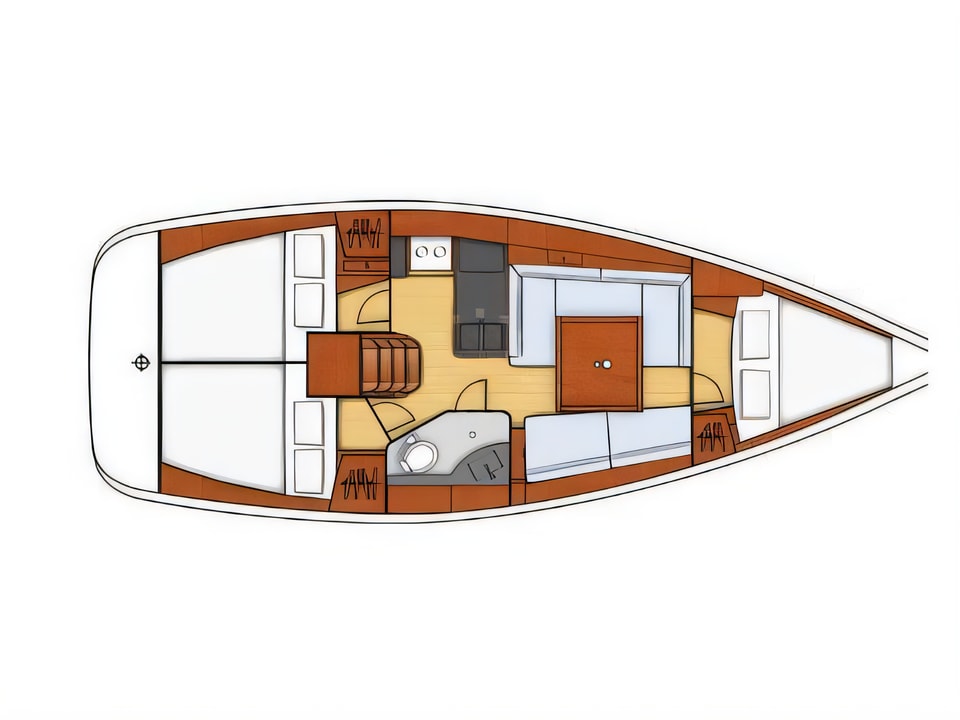 Layout of Oceanis 34 sail boat with 3 cabins Croatia yacht charter