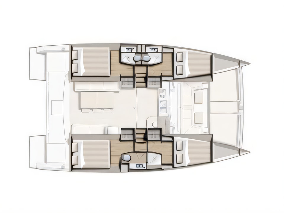 Layout of Bali 4.0.. catamaran with 4 cabins Croatia yacht charter