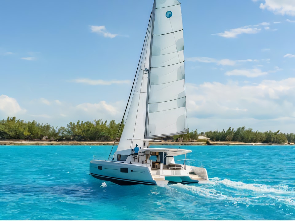 Exterior overview of Lagoon 42 catamaran for charter from Seget Donji Marina Baotic in the Split sailing area Croatia