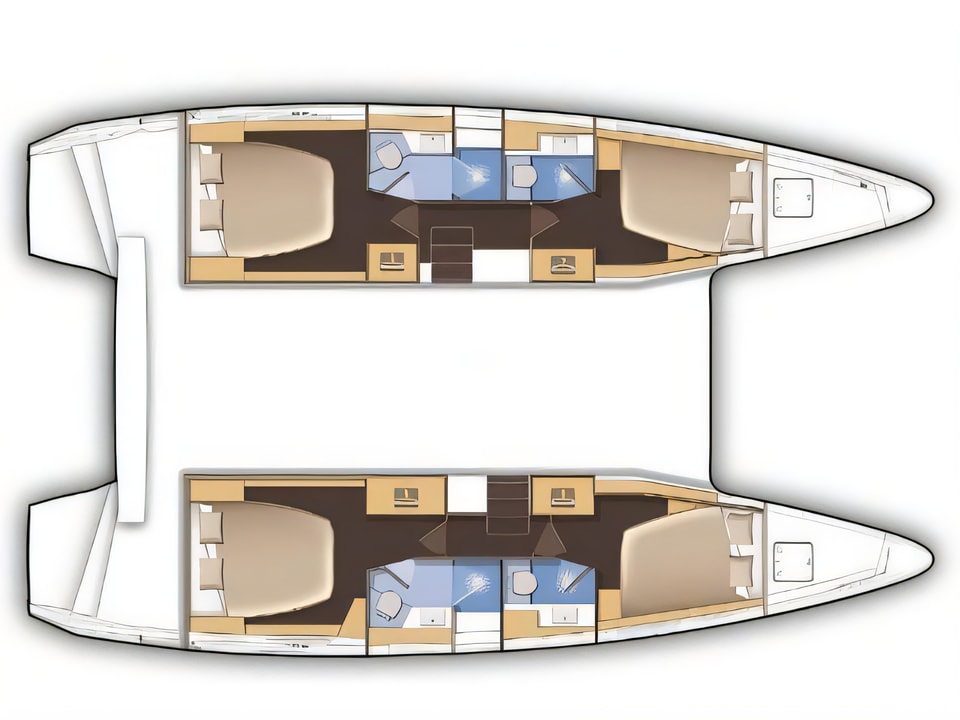 Layout of Lagoon 42 catamaran with 4 cabins Croatia yacht charter