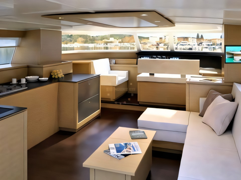 Interior of FP Saona 47 catamaran with 6 cabins Croatia yacht charter