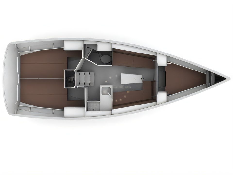 Layout of BAVARIA C 34 sail boat with 3 cabins Croatia yacht charter