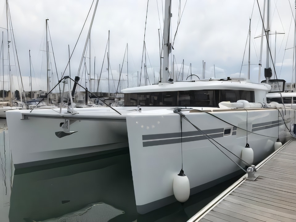 Exterior overview of Lagoon 450 F catamaran for charter from Sibenik Marina Mandalina in the Sibenik sailing area Croatia