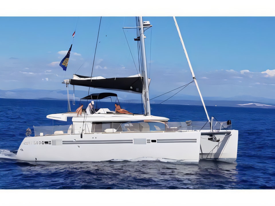 Exterior overview of Lagoon 450 F catamaran for charter from Sibenik Marina Mandalina in the Sibenik sailing area Croatia