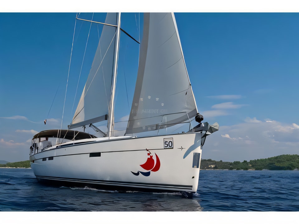 Exterior overview of Bavaria 46 CN sail boat for charter from Murter Marina Hramina in the Sibenik sailing area Croatia