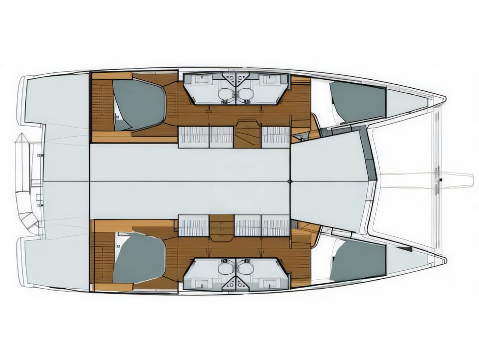 Layout of Fountaine Pajot Lucia 40 catamaran with 4 cabins Croatia yacht charter