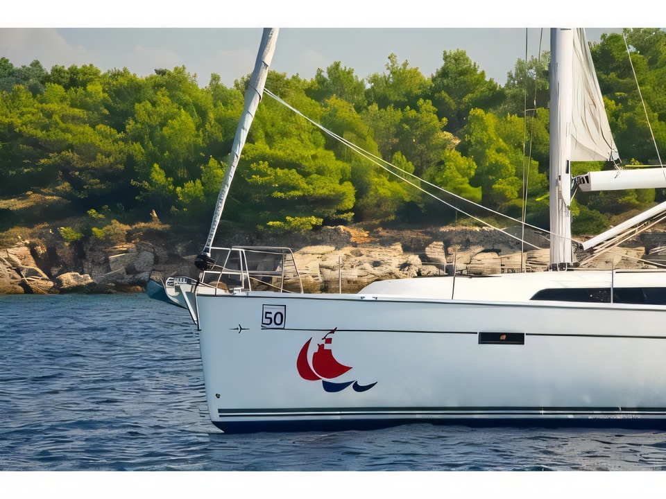 Exterior overview of Bavaria 46 CN sail boat for charter from Murter Marina Hramina in the Sibenik sailing area Croatia