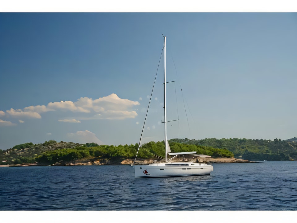 Exterior overview of Bavaria 46 CN sail boat for charter from Murter Marina Hramina in the Sibenik sailing area Croatia