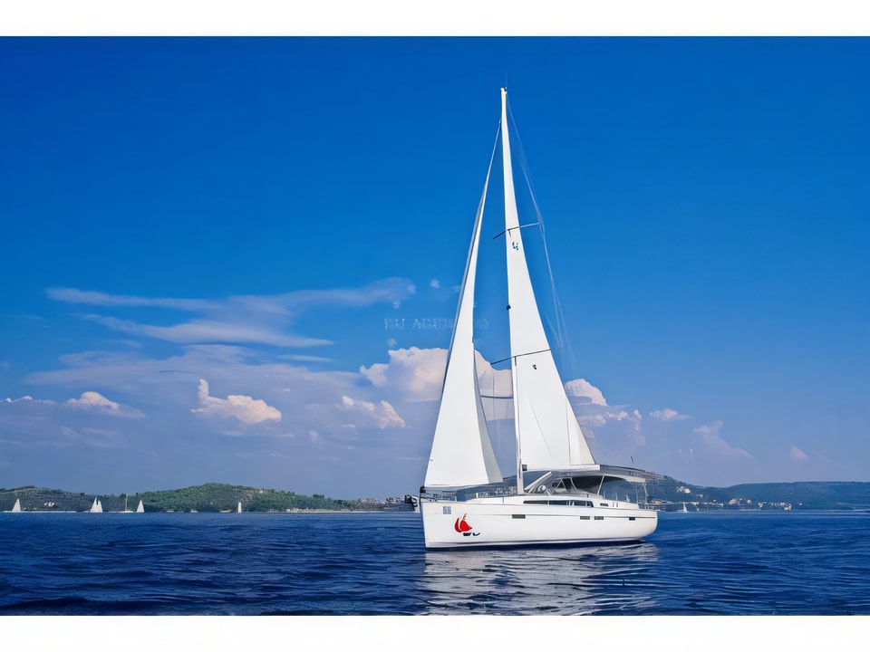 Exterior overview of Bavaria 46 CN sail boat for charter from Murter Marina Hramina in the Sibenik sailing area Croatia