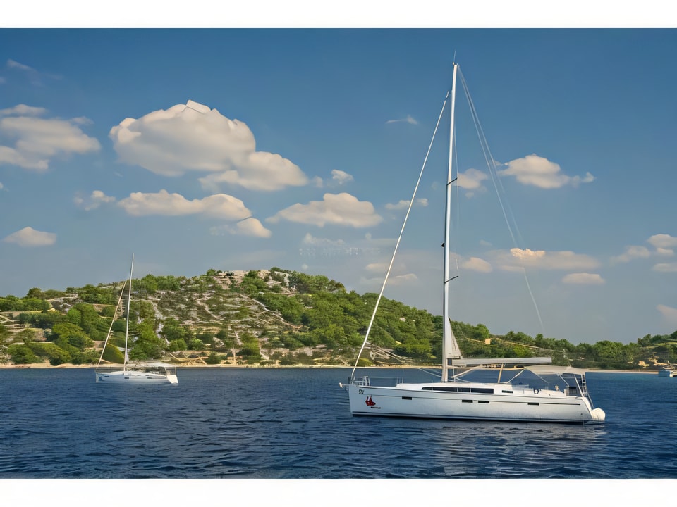 Exterior overview of Bavaria 46 CN sail boat for charter from Murter Marina Hramina in the Sibenik sailing area Croatia