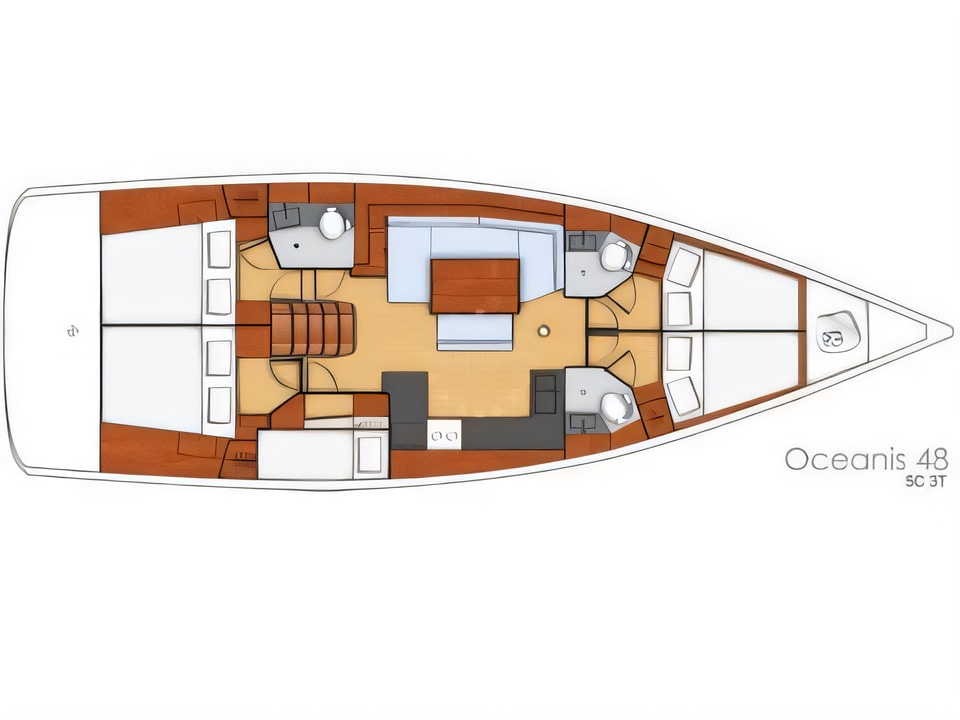 Layout of Beneteau Oceanis 48 sail boat with 5 cabins Croatia yacht charter