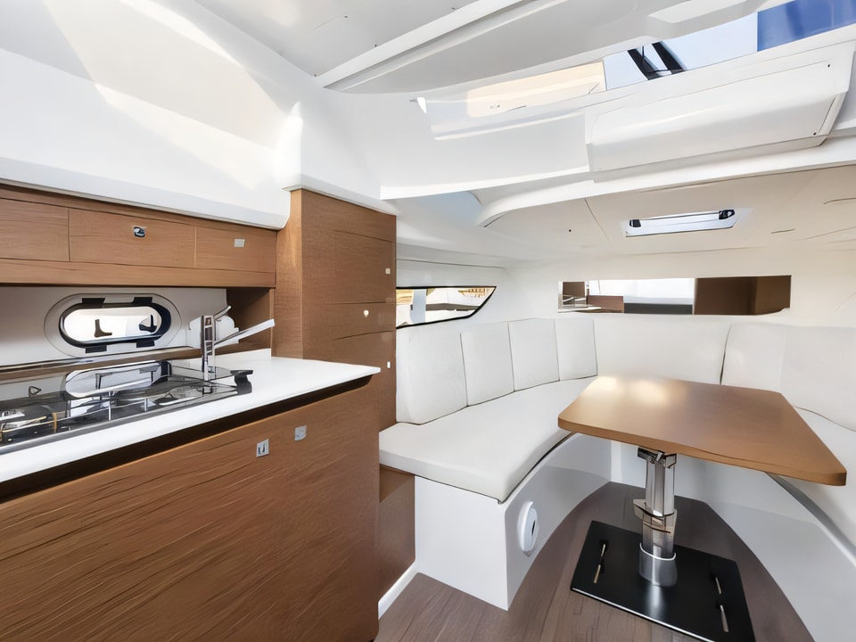 Interior of Jeanneau Cap Camarat 10.5 WA motor boat with 2 cabins Croatia yacht charter