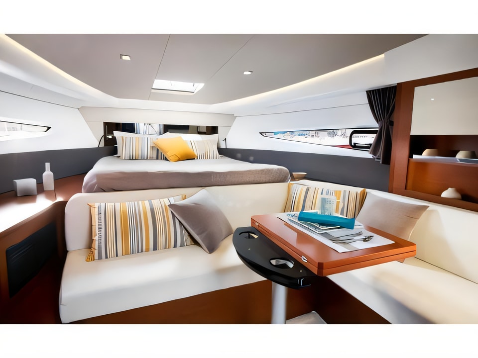 Interior of Jeanneau Leader 36 motor boat with 2 cabins Croatia yacht charter