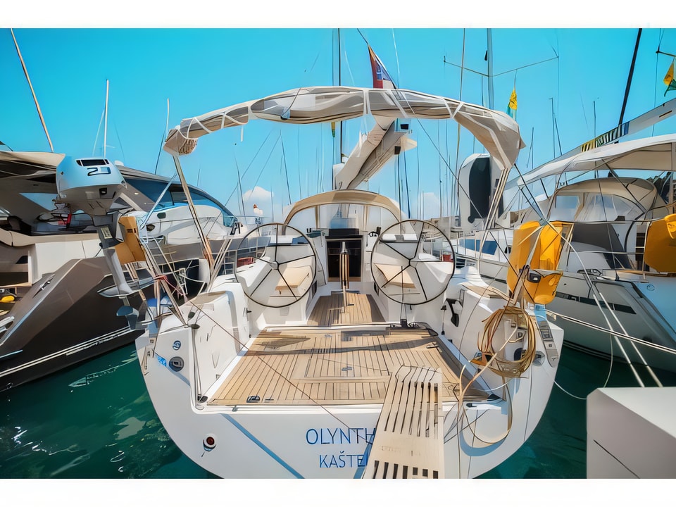 Exterior overview of Salona 38 sail boat for charter from Trogir ACI Marina in the Split sailing area Croatia