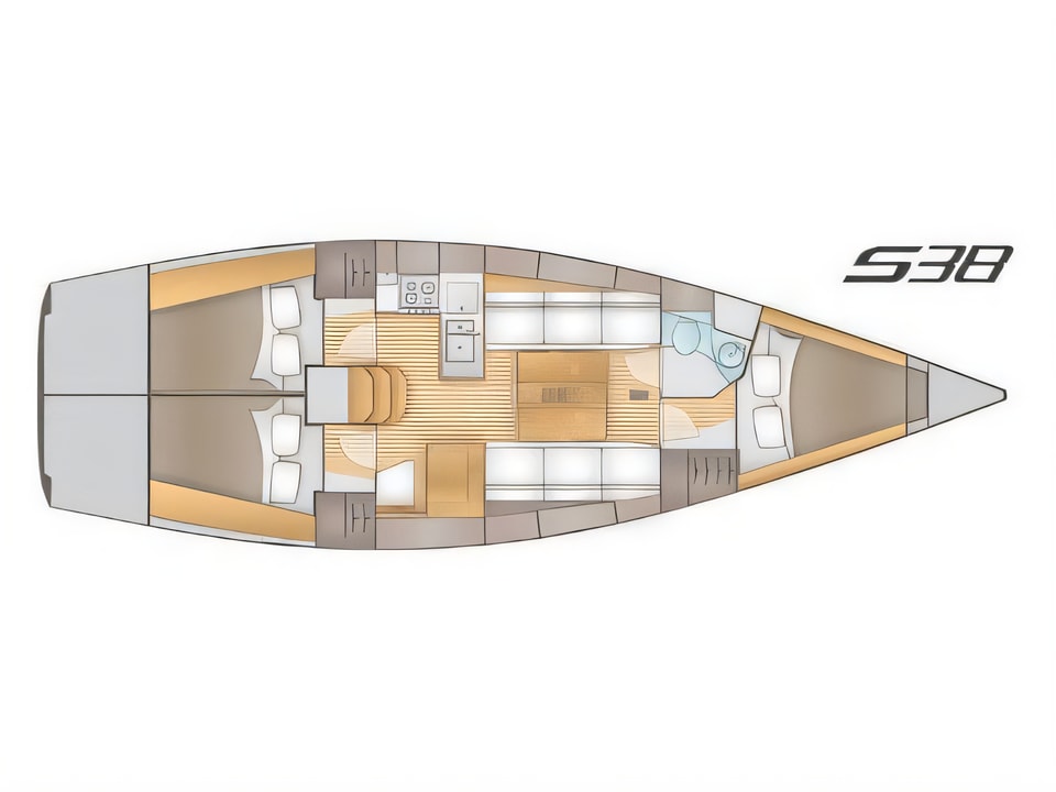 Layout of Salona 38 sail boat with 3 cabins Croatia yacht charter