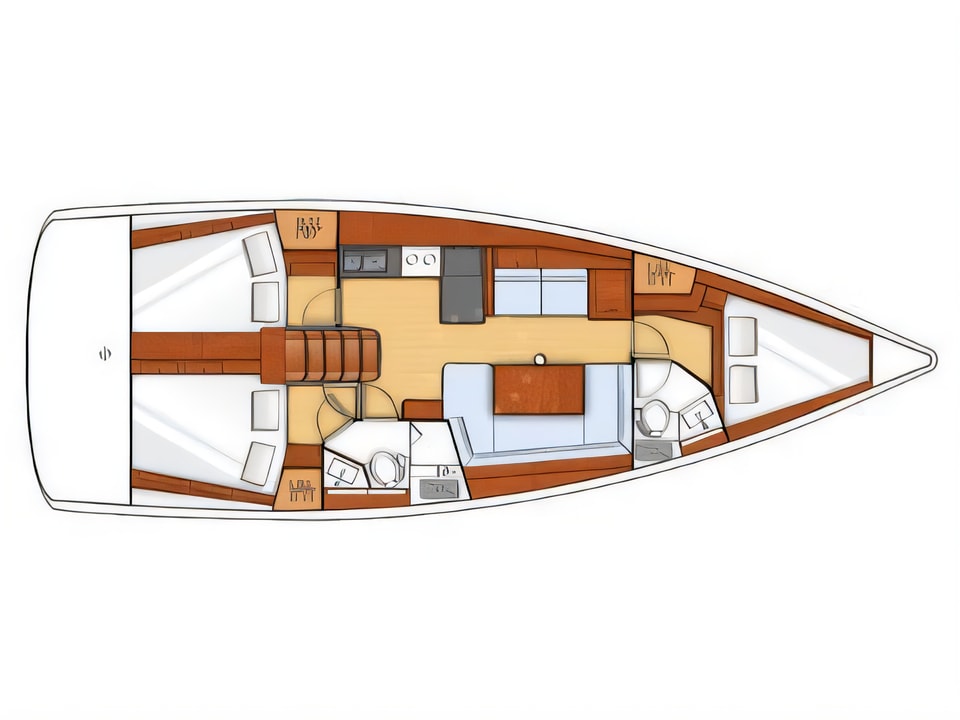 Layout of Oceanis 41 sail boat with 3 cabins Croatia yacht charter