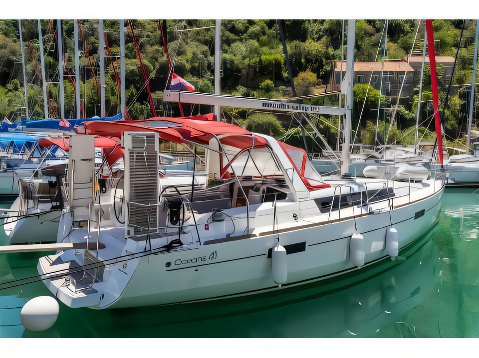 Exterior overview of Oceanis 41 sail boat for charter from Pomer ACI Marina in the Istria / Kvarner sailing area Croatia