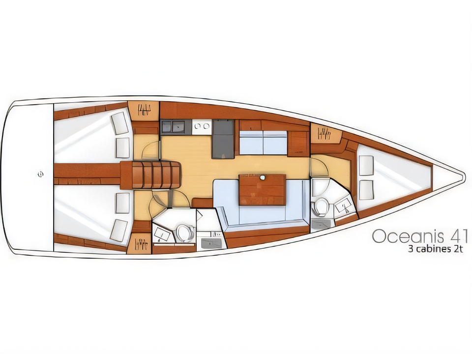 Layout of Oceanis 41 sail boat with 3 cabins Croatia yacht charter
