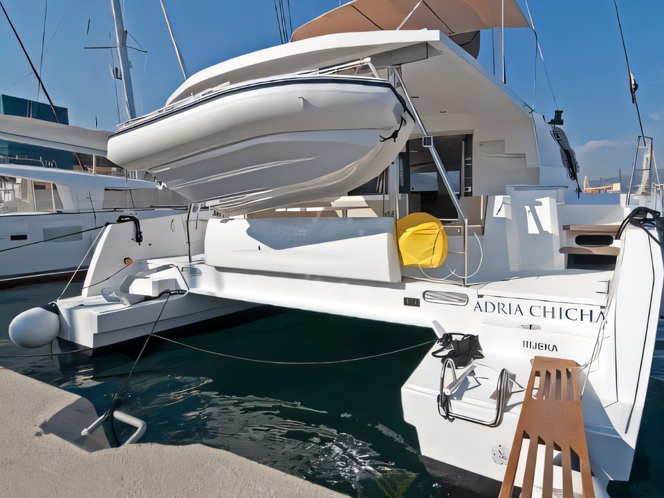 Exterior overview of Bali 4.5 catamaran for charter from Split ACI Marina in the Split sailing area Croatia