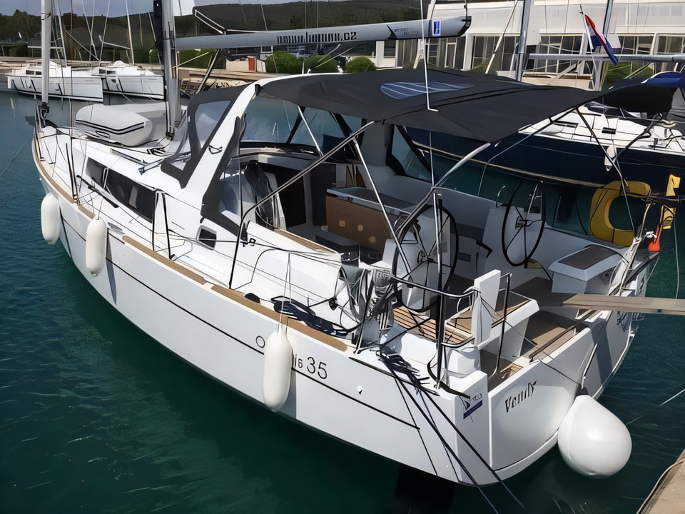 Exterior overview of Oceanis 35 sail boat for charter from Sukosan Marina Dalmacija in the Zadar sailing area Croatia