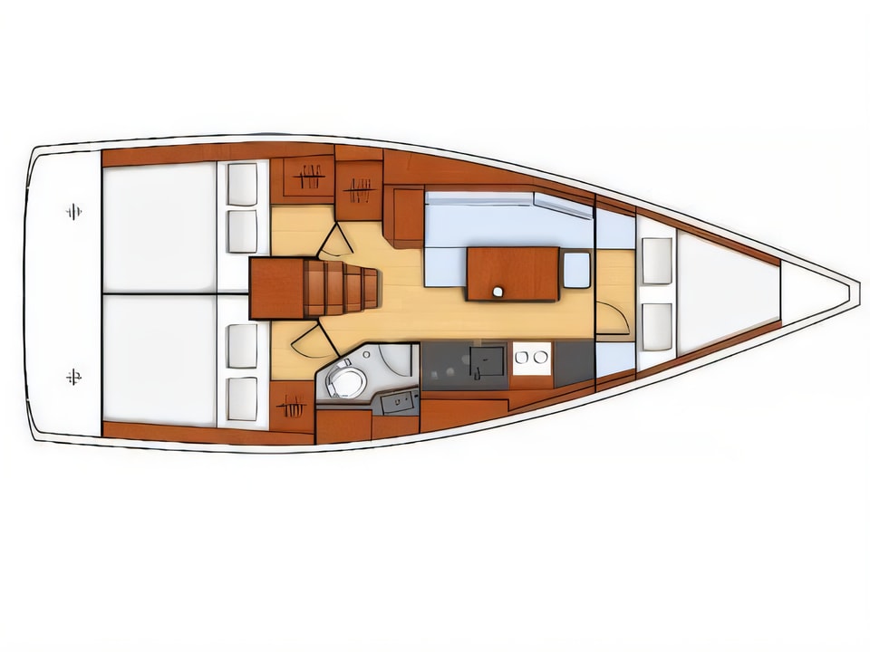 Layout of Oceanis 35 sail boat with 3 cabins Croatia yacht charter