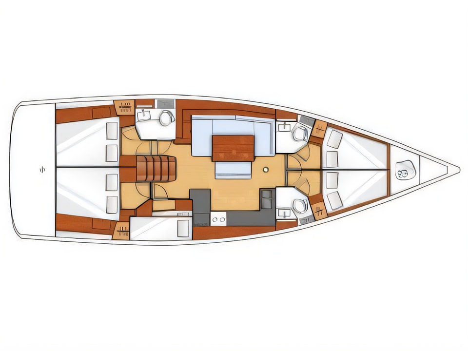 Layout of Oceanis 48 sail boat with 5 cabins Croatia yacht charter