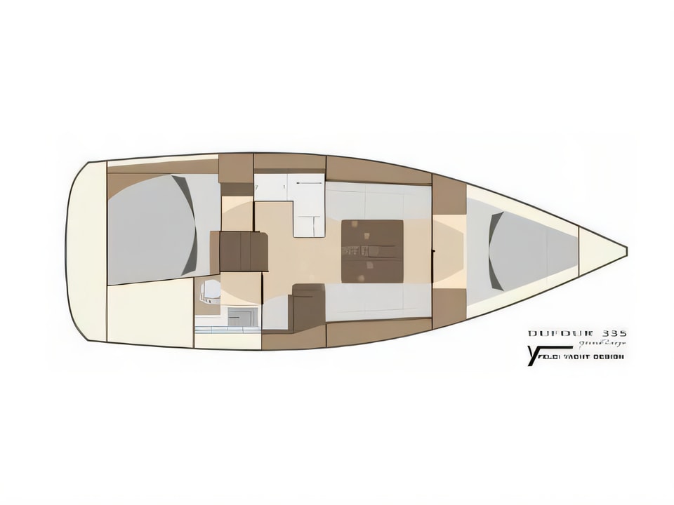 Layout of Dufour 335 Grand Large sail boat with 2 cabins Croatia yacht charter